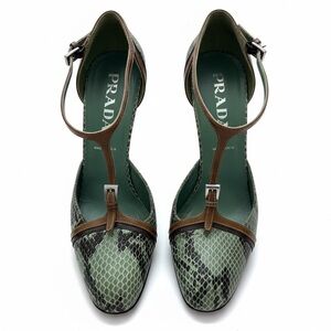 RARE Vintage Prada Green Snakeskin T-Strap Pumps